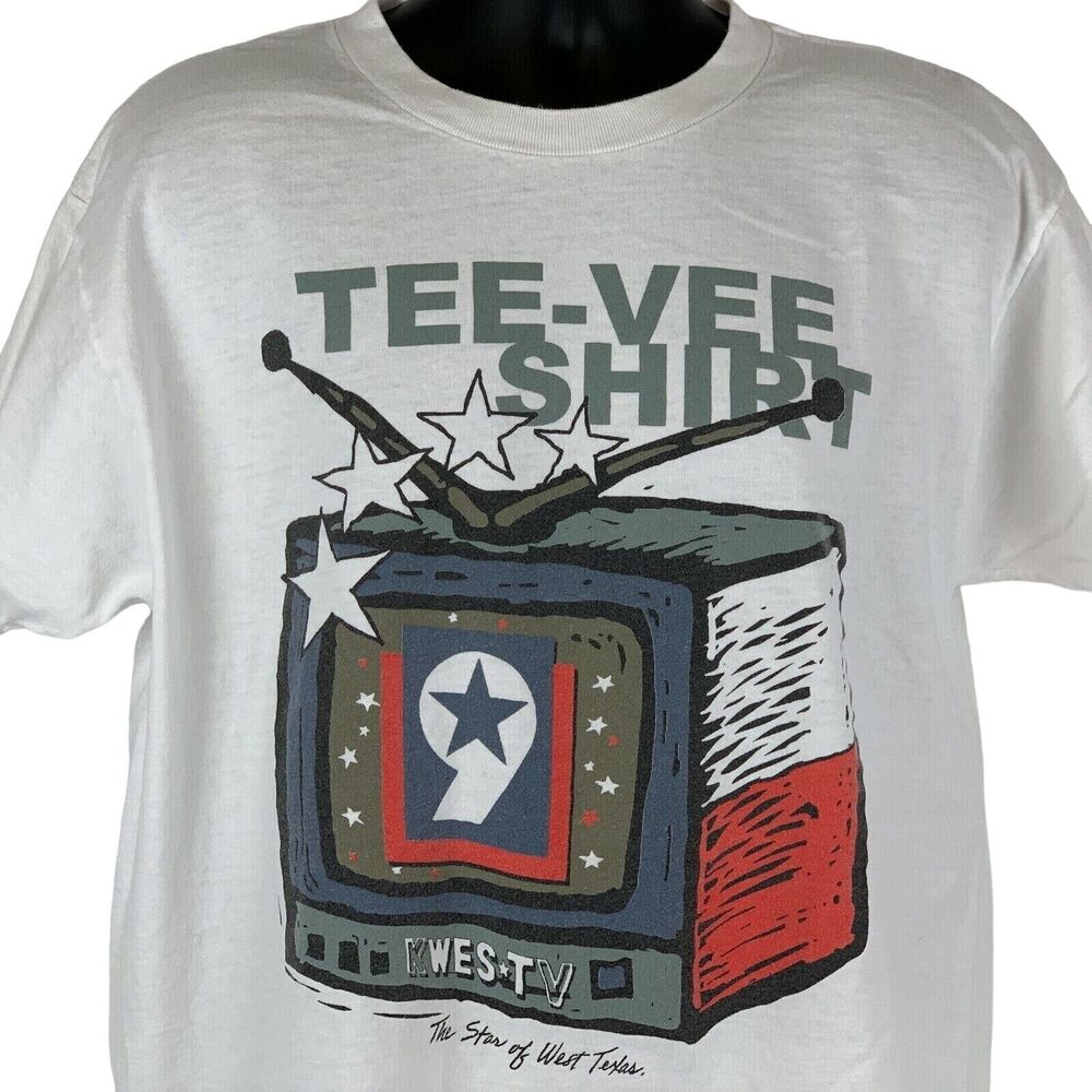 Vintage 90s Tee Vee KWES TV Texas T Shirt Odessa Television White XL X-Large